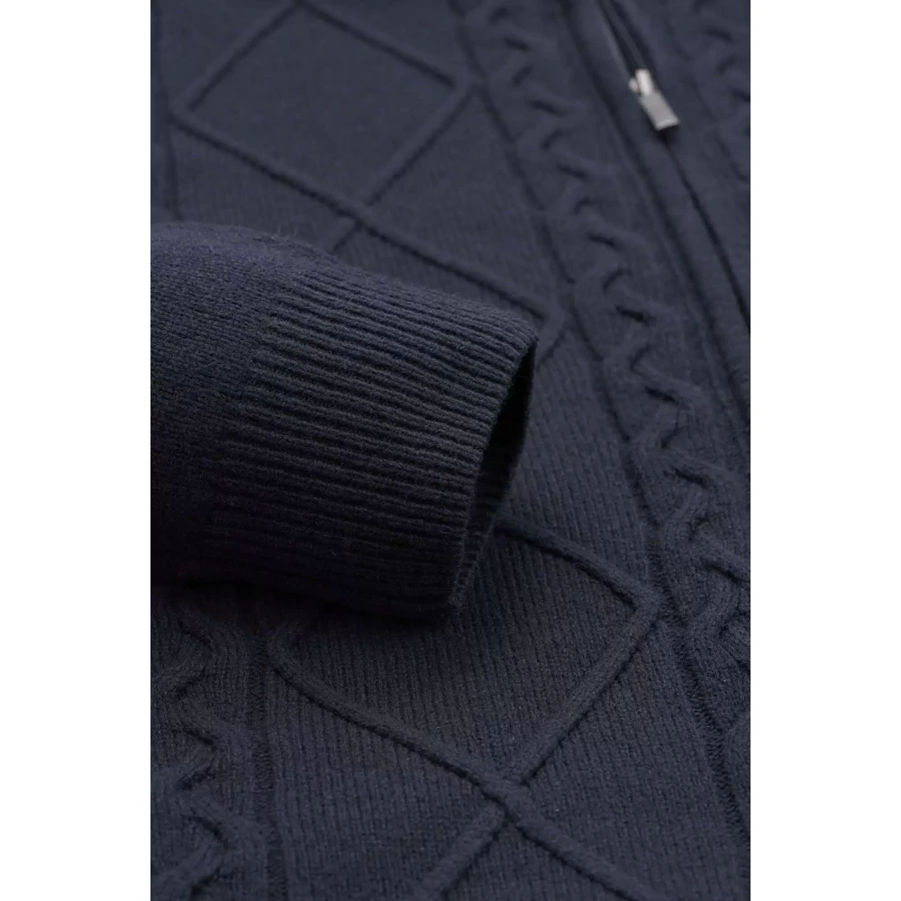 Bugatti Blauwe wollen blend jas met nepbont kraag Black Heren