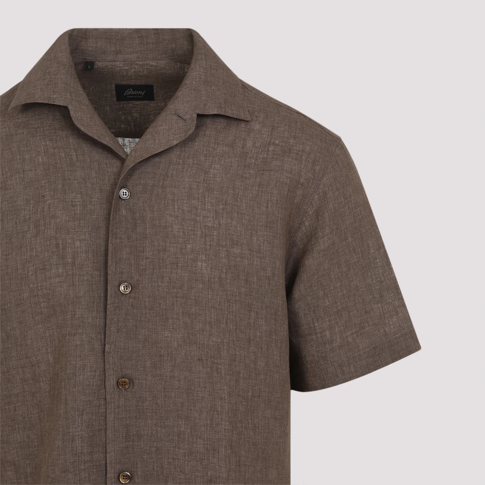 Brioni Bruine Linnen Overhemd Verhoog Garderobe Stijl Brown Heren