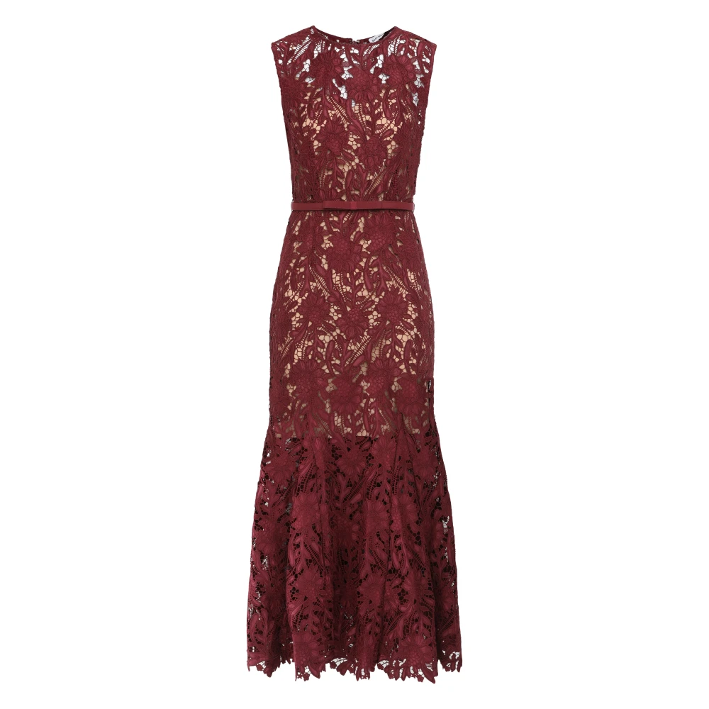 Self Portrait Women's Red Guipure Lace Midi Dress - Gowns - M - Dresses