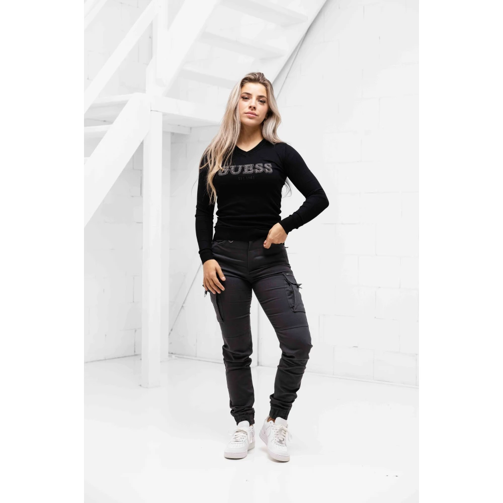 Guess Zwarte Logo Sweater V-hals Dames Black Dames