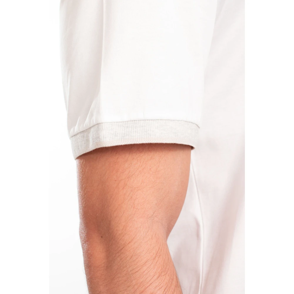 Eleventy Contrast Rib Tee in Giza Katoen Beige Heren
