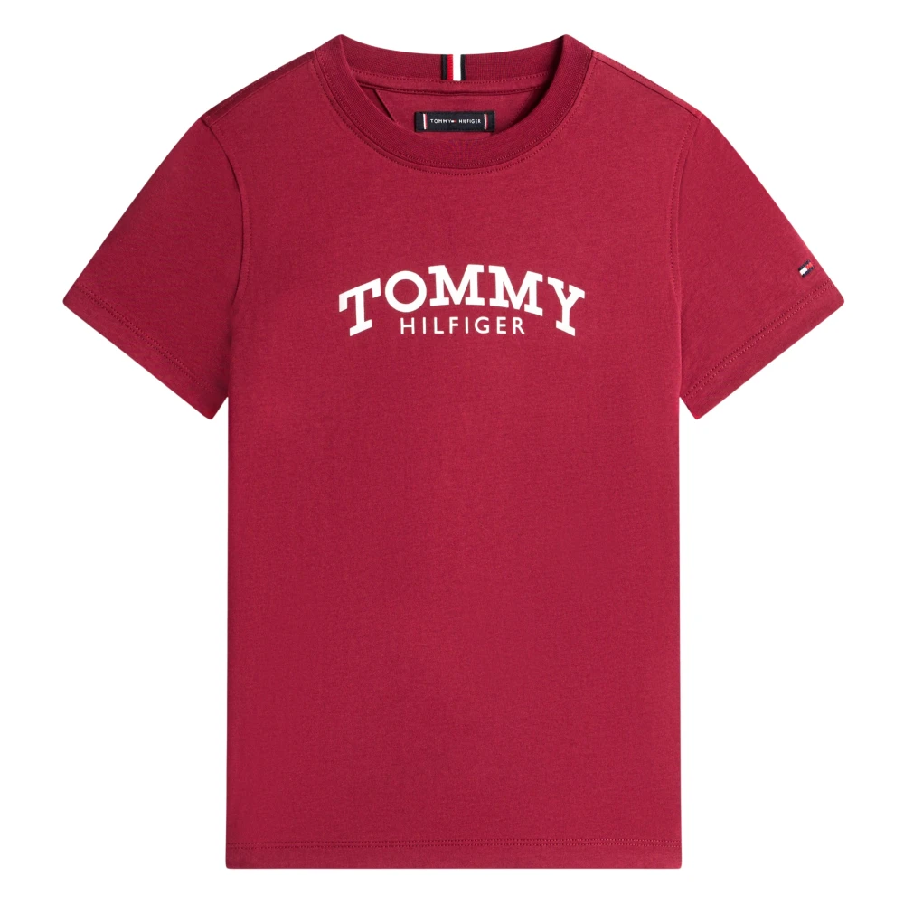 Tommy Hilfiger Boys Red Kids Short Sleeve T-Shirts, 16 Y, Monotype Print Graphic T-Shirt