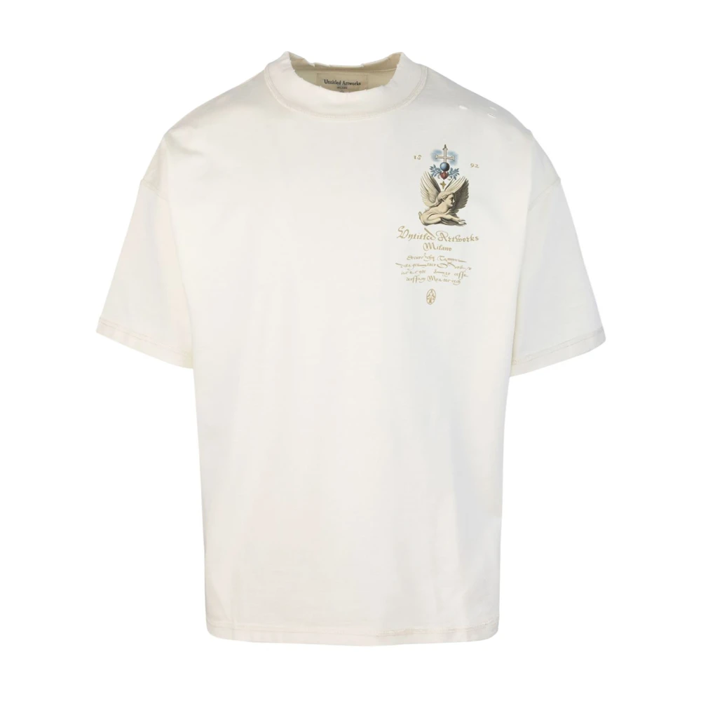 Untitled Artworks Grafische Print Wit T-shirt Beige Heren