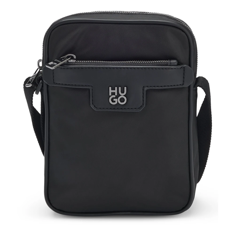 Hugo Men's Black Structured Reporter Bag With Gunmetal Hardware - Cross Body Messenger - One Size - Bags