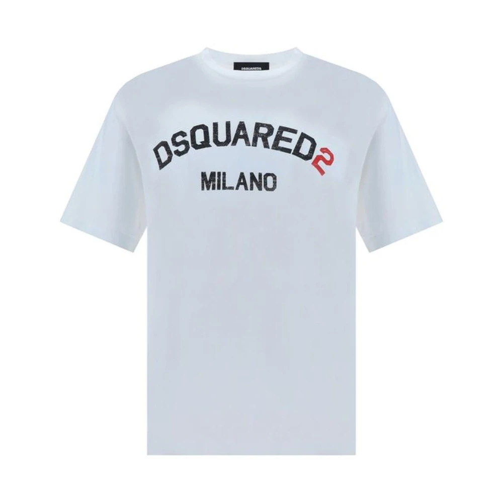 Dsquared2 Katoenen Crew-Neck T-Shirt met Contrasterende Print White Heren