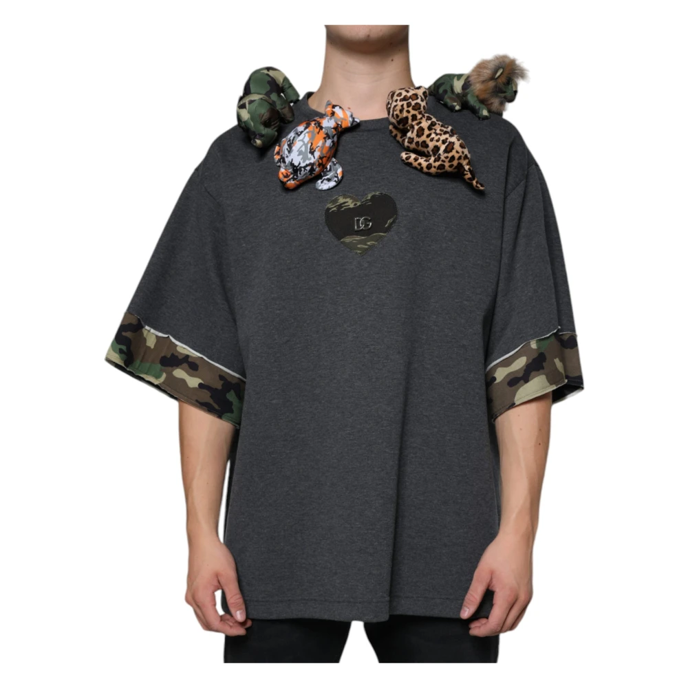 Dolce & Gabbana Camouflage T-Shirt With Stuffed Animal Accents - Male - T-Shirts - Gray - Xl - Tops