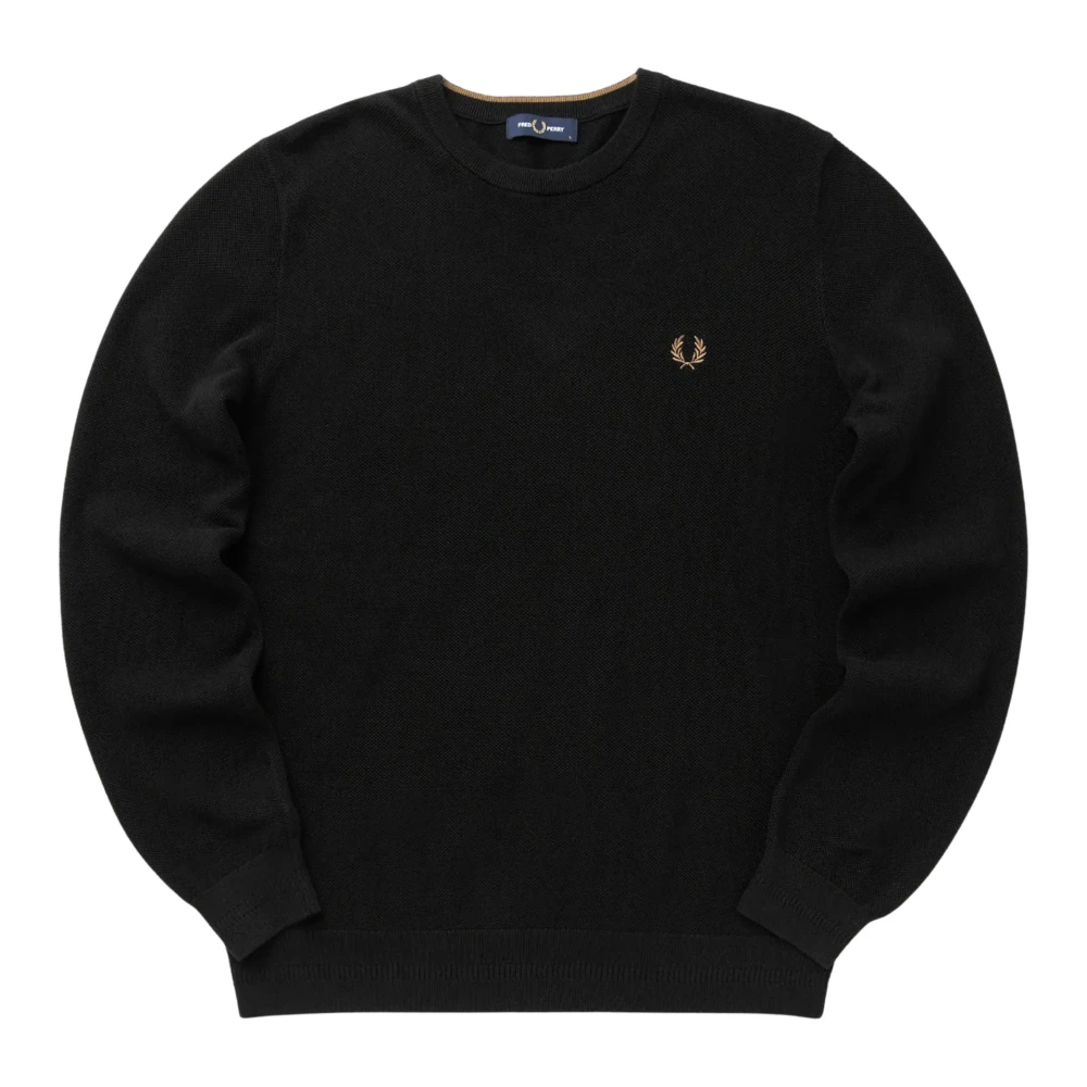 Fred Perry Men's Black Pique Stitch Jumper - Round-Neck Knitwear - 2XL - Knitwear