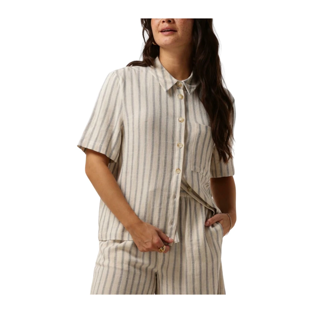 Object Gestreepte Casual Blouse Beige Dames