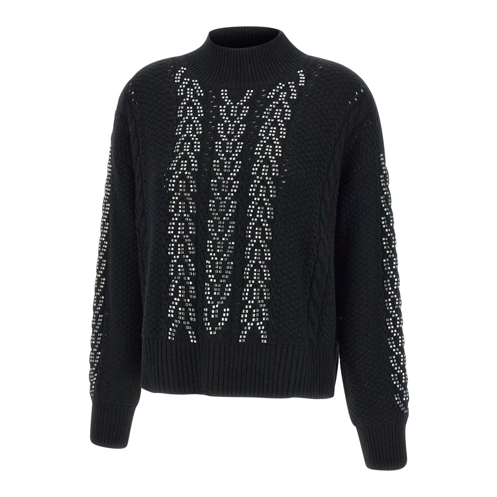 Kaos Zwarte wolmix trui met kralen Black Dames