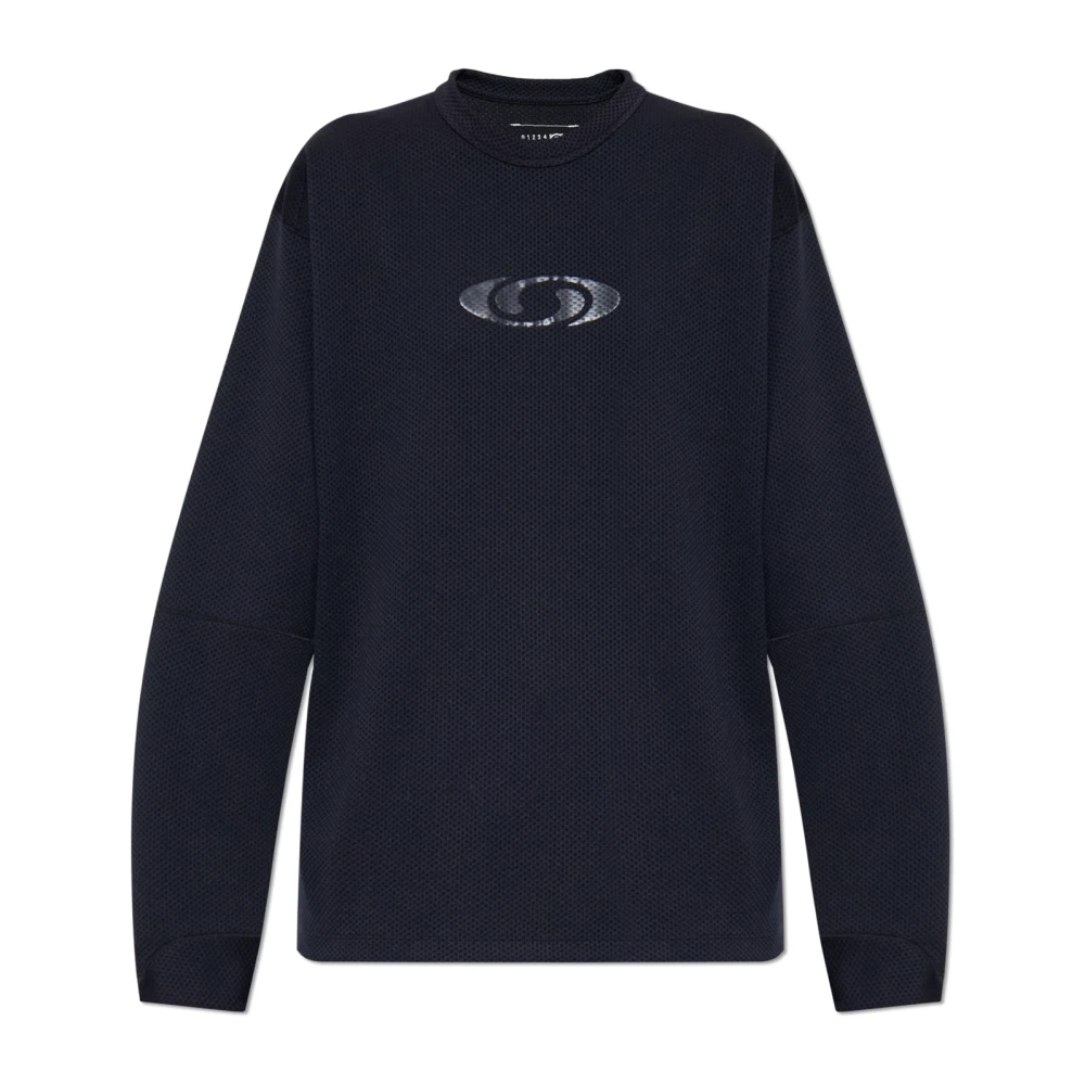 Mm6 Maison Margiela Donna Blu Perforated Long Sleeve Sweater