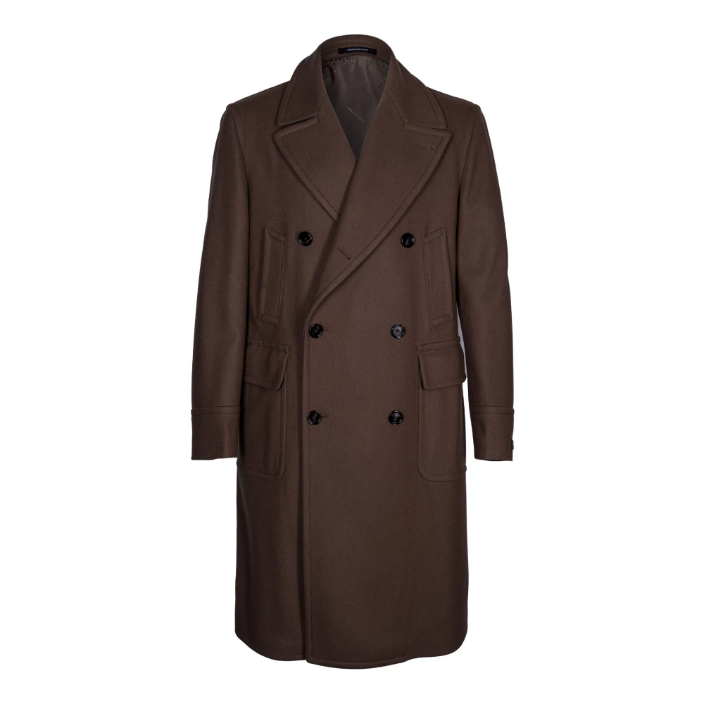 Tagliatore Brown Double-Breasted Coats, Male, 2XL, Double-Breasted Coat