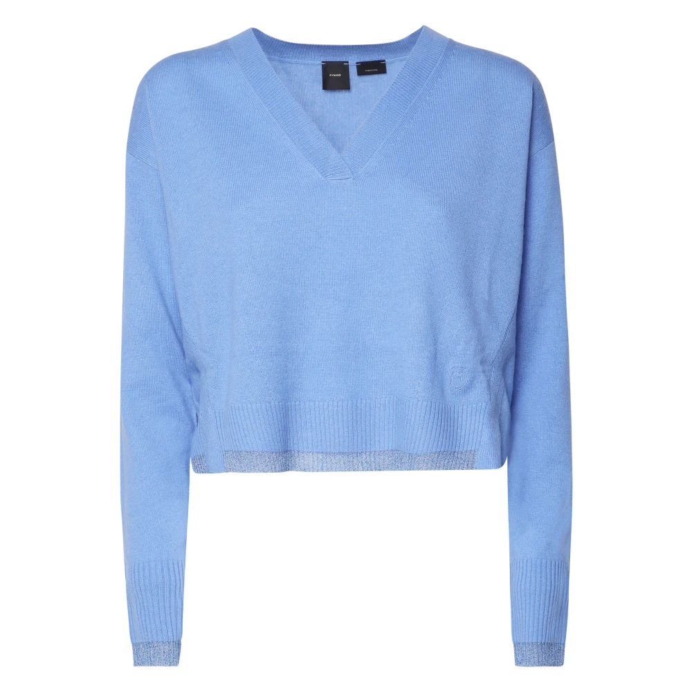 Pinko Blauwe Katoenen V-Hals Trui Blue Dames