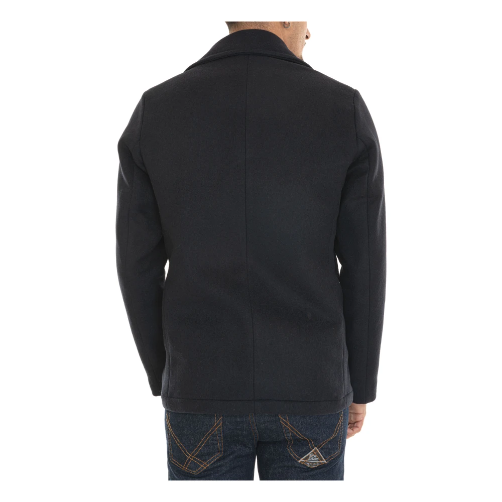Roy Roger's Double-breasted Melton jas met reverskraag Blue Heren