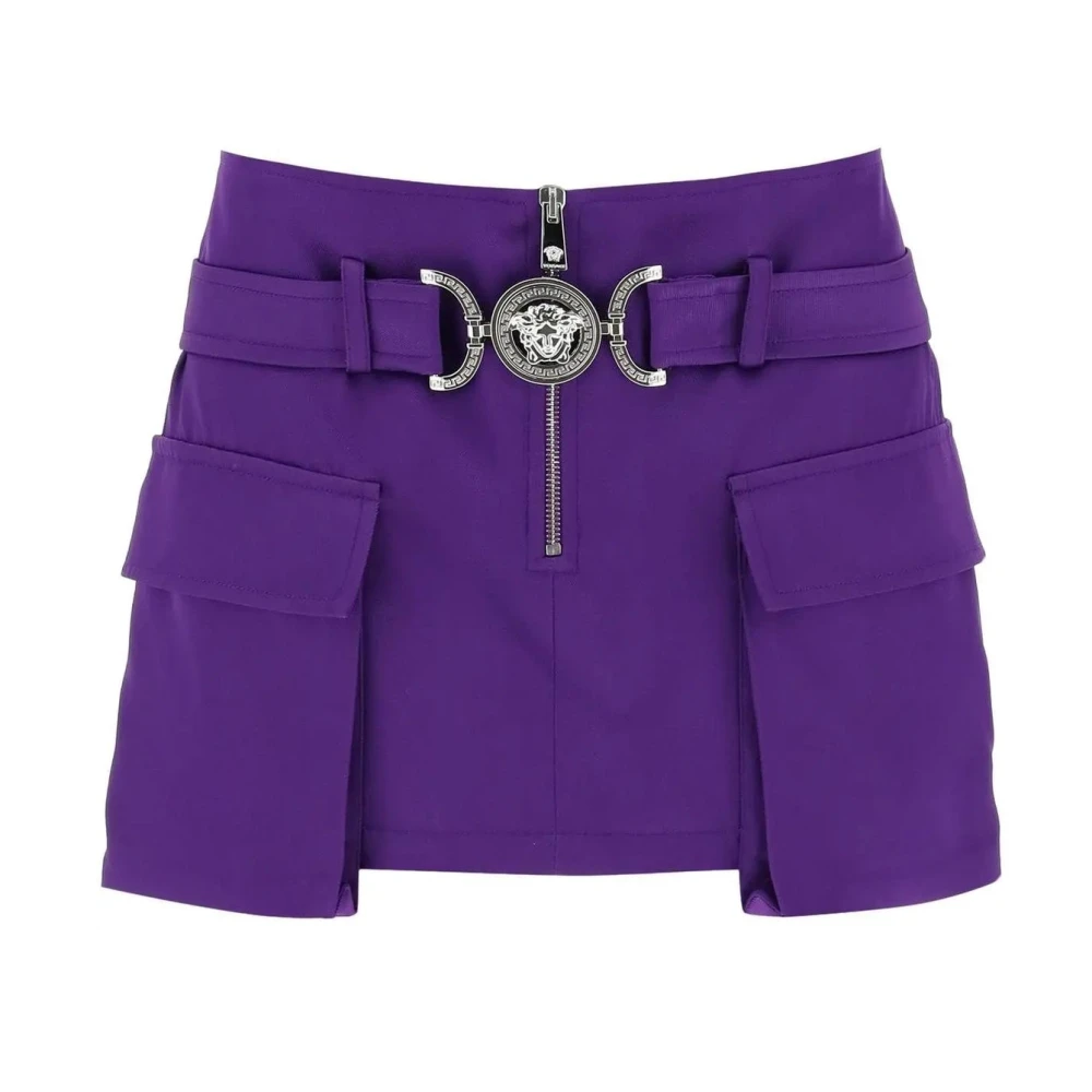 Versace Women's Purple Satin Skirt With Cargo Pockets - Short Skirts - M - Skirts