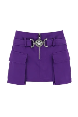 Lila Satin Kjol med Cargo Fickor
