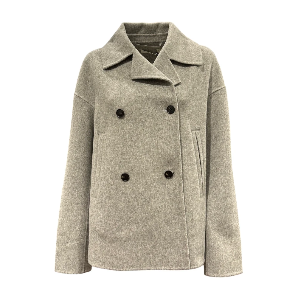 Lis Lareida Oversized Wollen Jas met Reverskraag Gray Dames