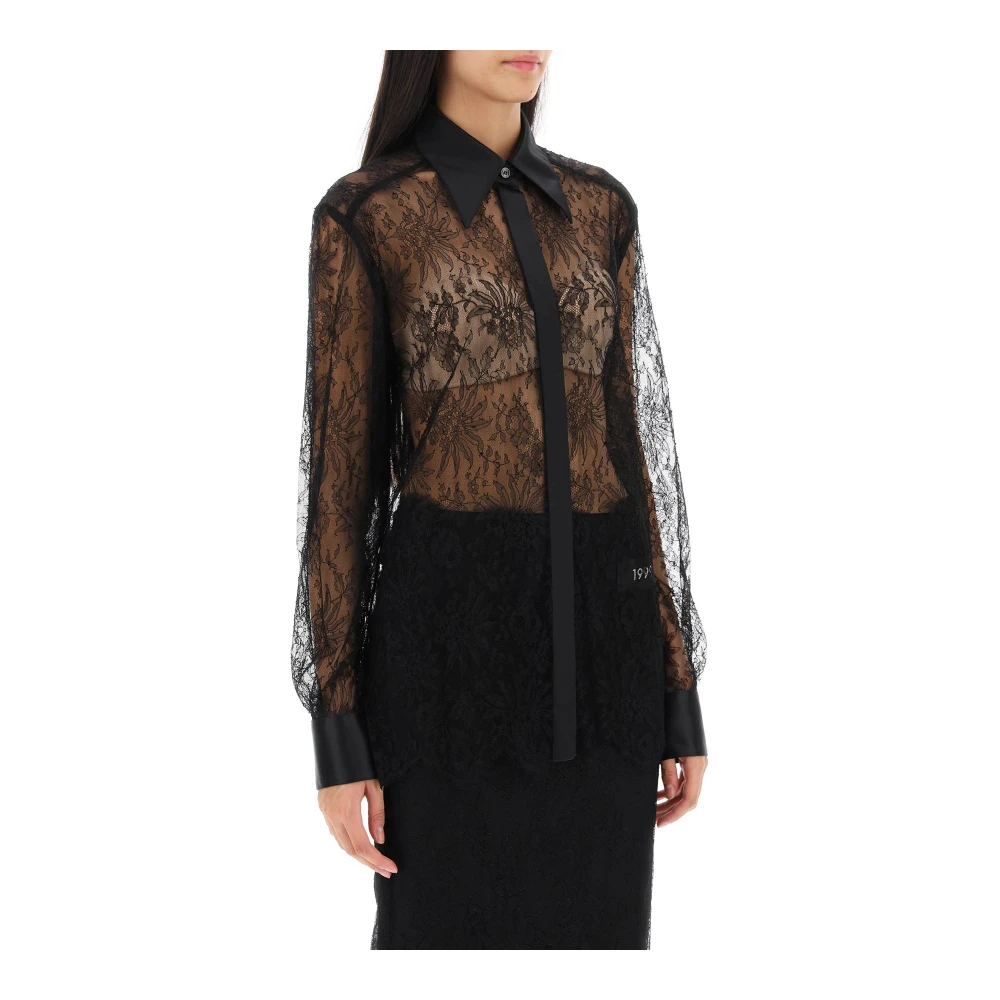 Dolce & Gabbana Bloemen Chantilly Kant Shirt met Zijde-Satijnen Details Black Dames