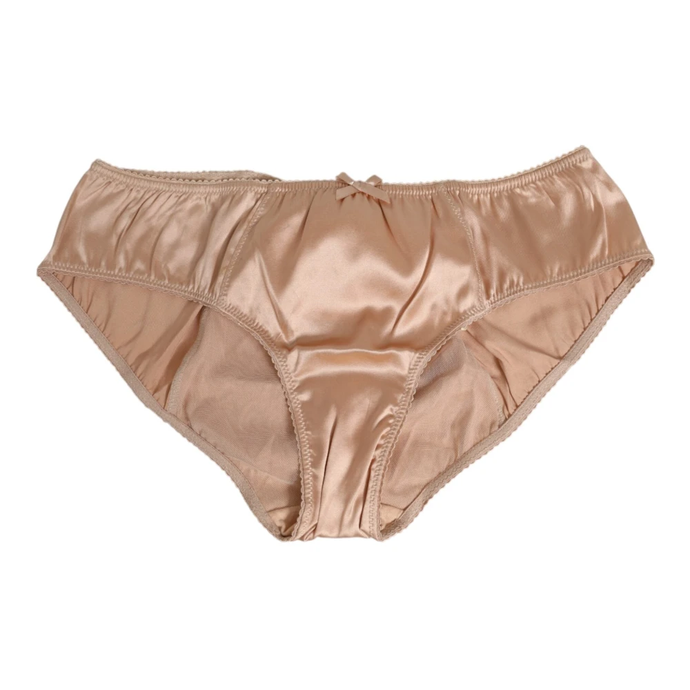 Dolce & Gabbana Beige Silke Satin Båge Spets Underkläder