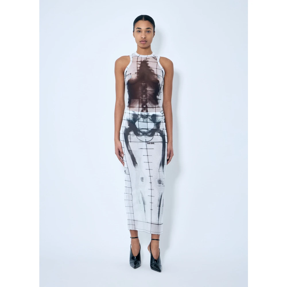 Jean Paul Gaultier Squeletor Mesh Bodysuit Crewneck Print Italië White Dames