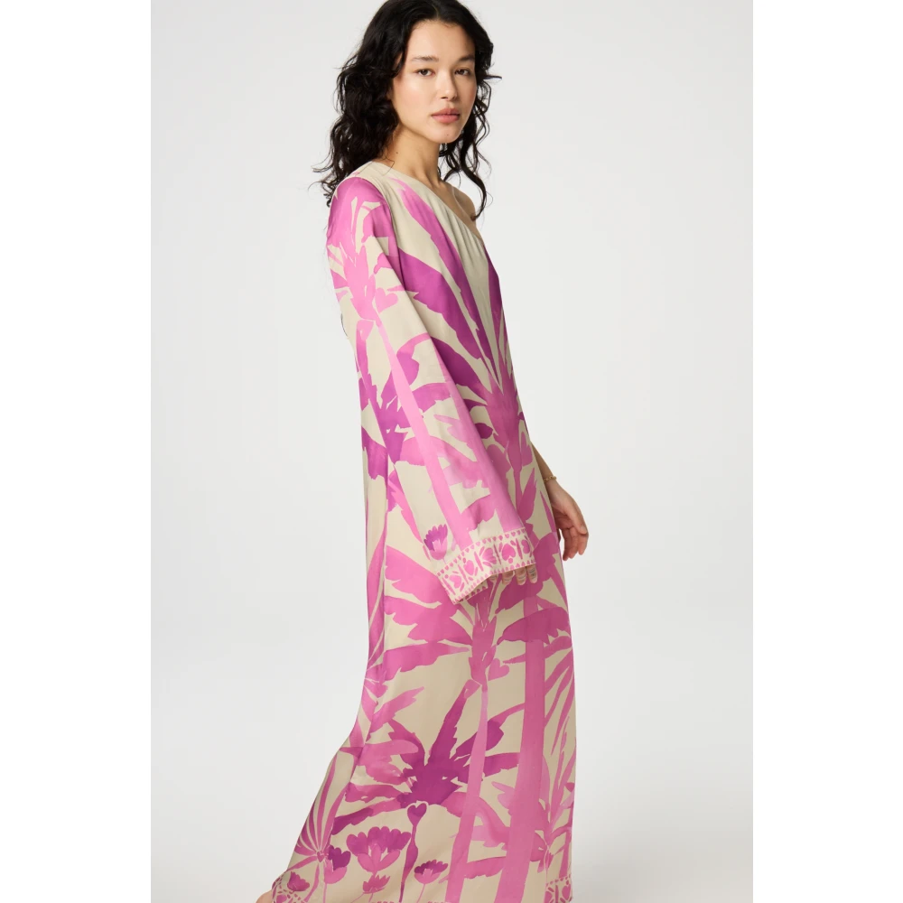 Fabienne Chapot Crème Maxi Jurk met Roze Print Multicolor Dames