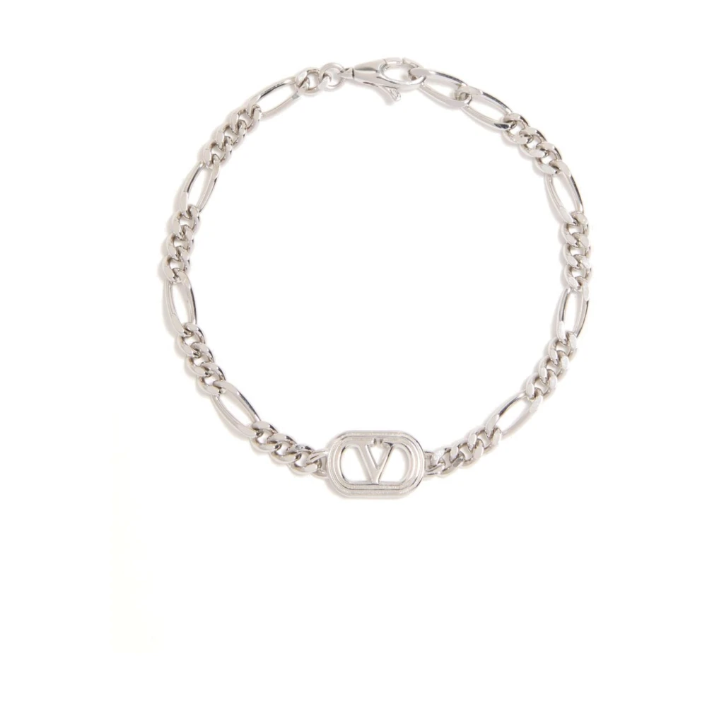 Valentino Garavani Men's Gray Bijoux Silver Vlogo Signature Curb Chain - Bracelets - L - Accessories