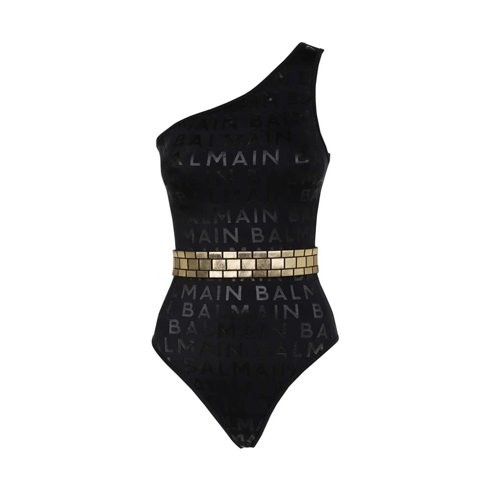 Balmain Badpak met logo print en taille riem Black Dames