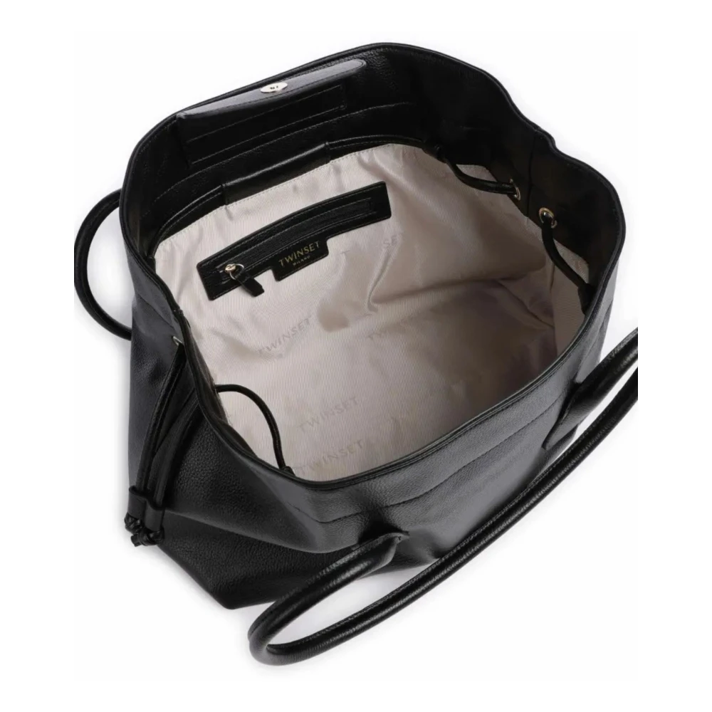 Twinset Omkeerbare Zwarte Leren Tas met Magneetsluiting Black Dames