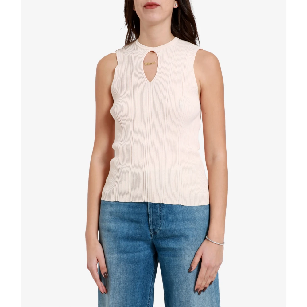 Simona Corsellini Mouwloze katoenen top met gouden haken Beige Dames