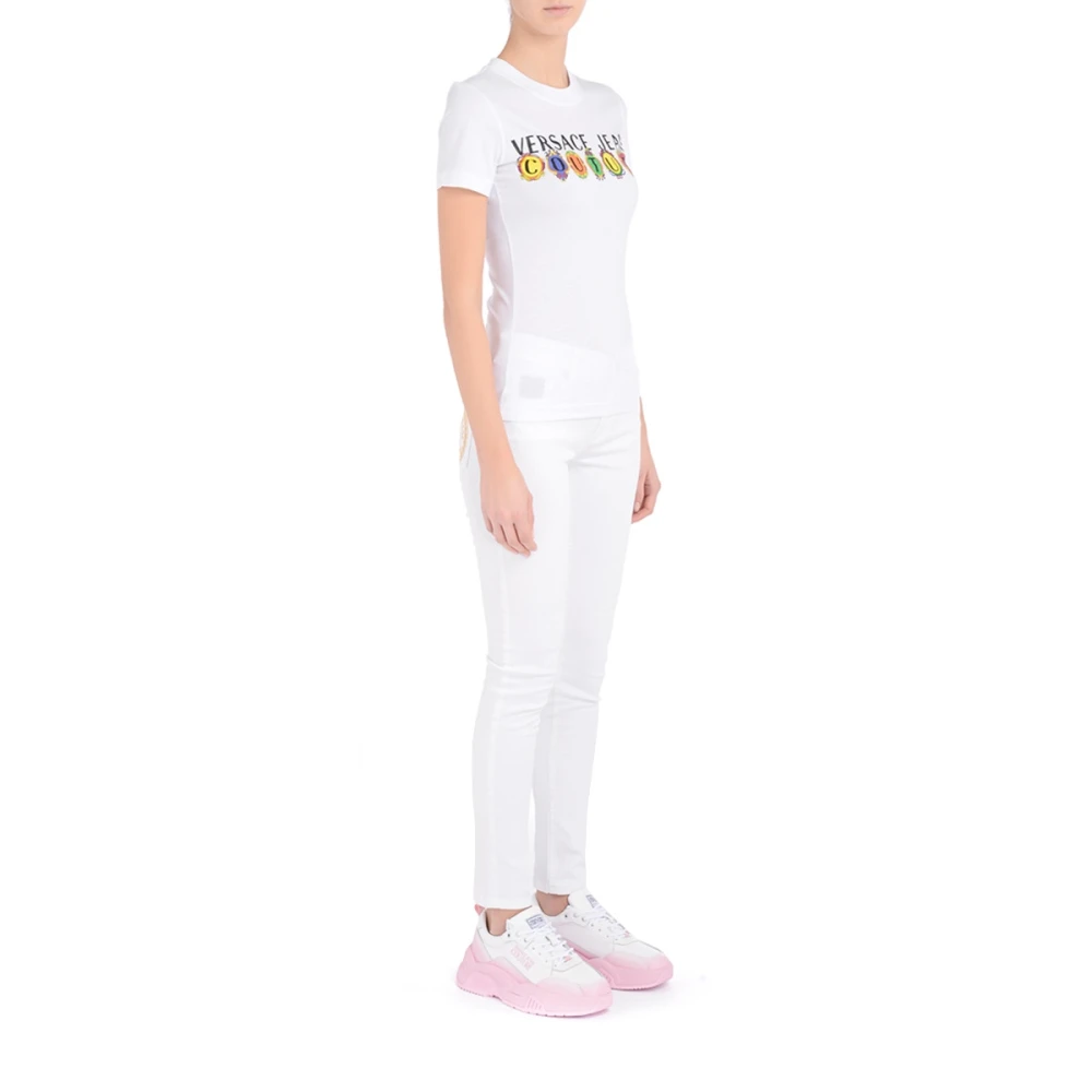 Versace Jeans Couture Multicolor Logo Wit T-Shirt White Dames