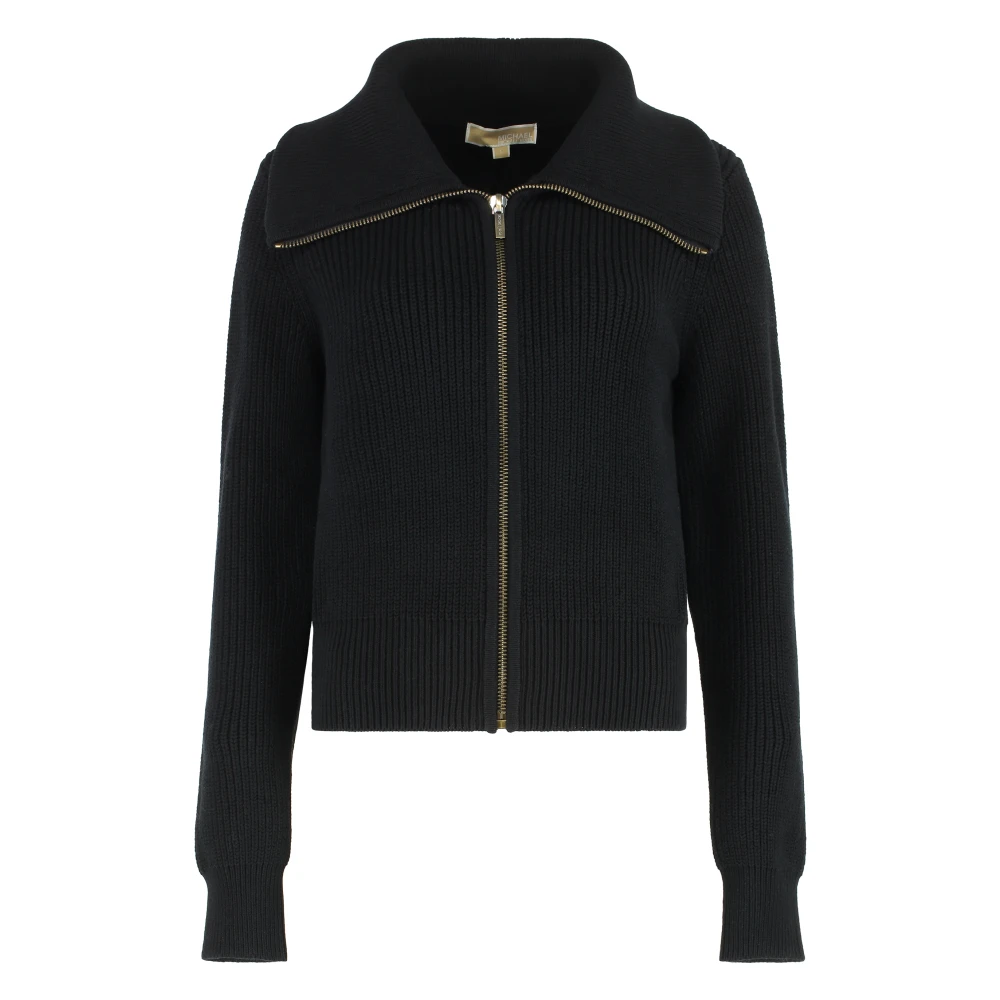 Michael Kors Women's Black Ribbed Knit Zipped Cardigan