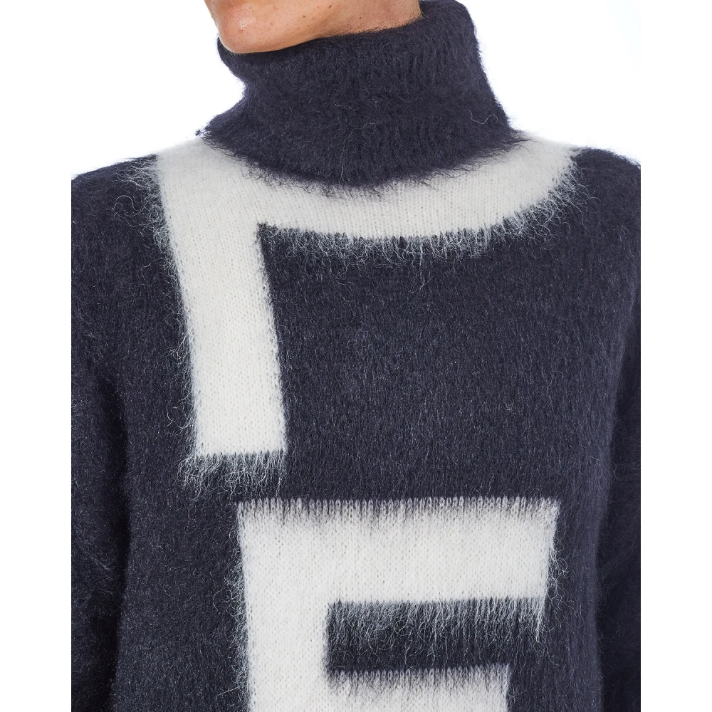 Moschino Lange Gebreide Jurk met Peace Intarsia Black Dames