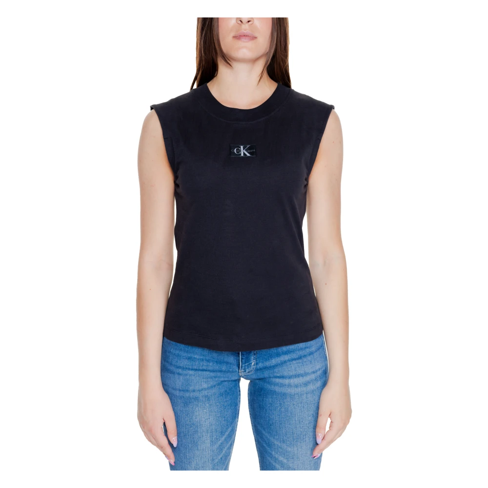 Calvin Klein Jeans Women's Black Sleeveless Tops, M, Sleeveless Cotton T-Shirt