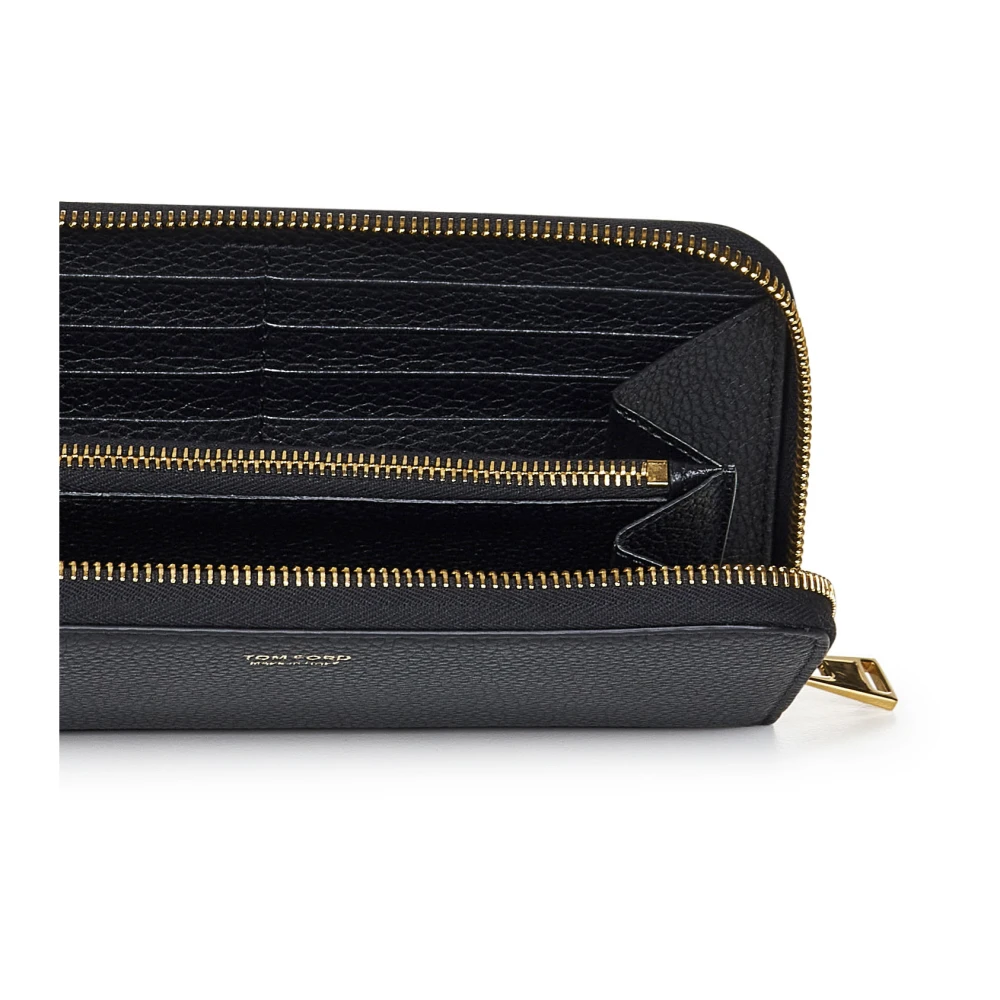 Tom Ford Zwarte leren portemonnee met gouden logo Black Heren