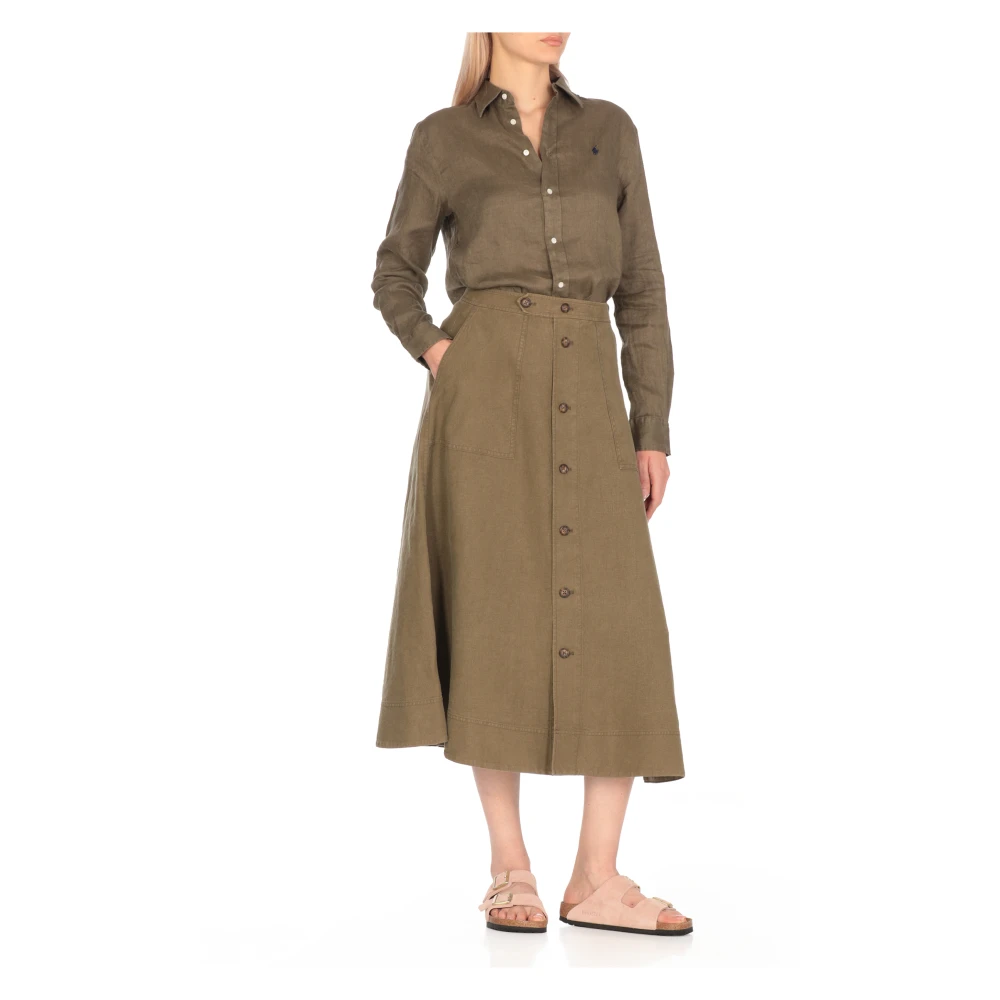 Ralph Lauren Lange Rok met Knopen aan de Voorkant Green Dames
