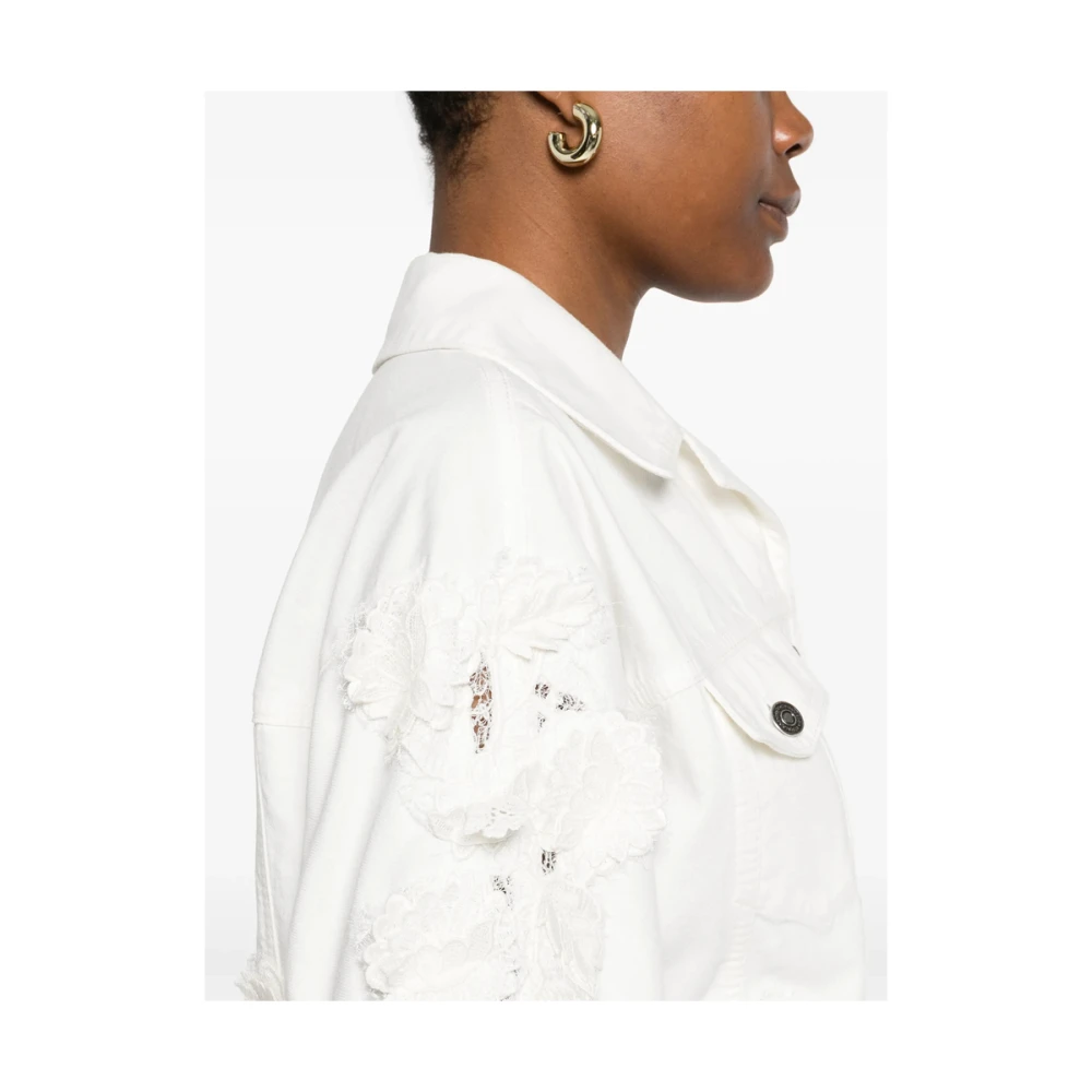 Ermanno Scervino Witte Kant Detail Jas Lange Mouwen White Dames