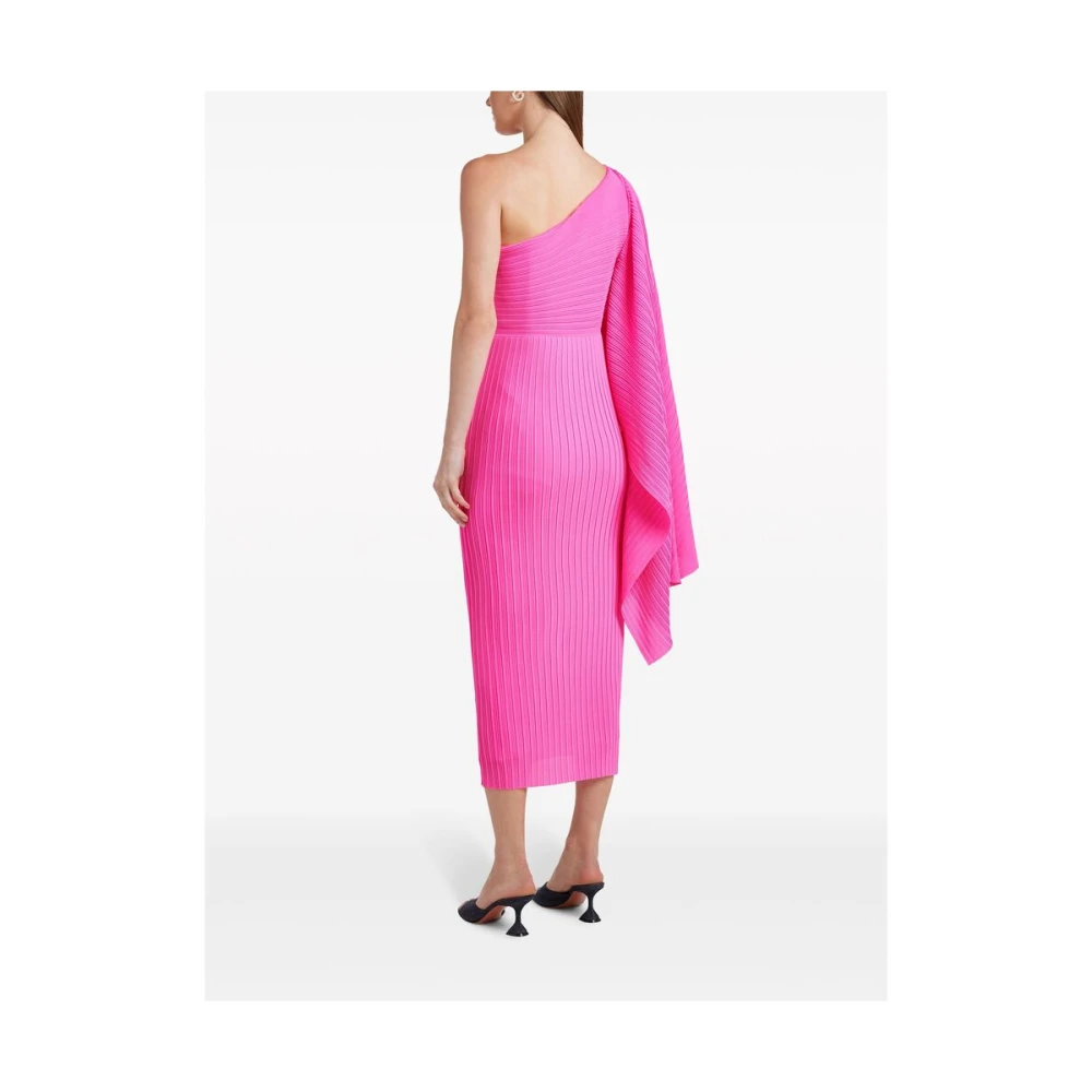 Solace London Fuchsia Roze Geribbeld Gebreide One-Shoulder Jurk Pink Dames