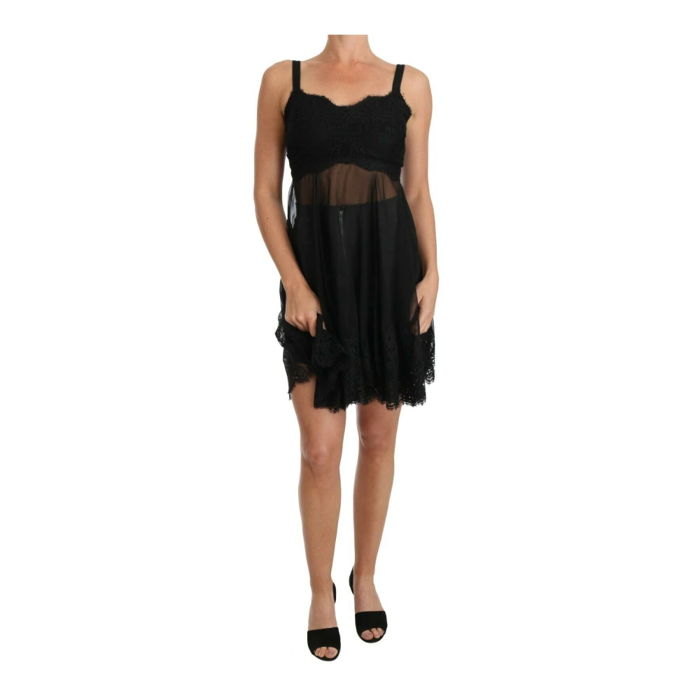 Dolce & Gabbana Women's Black Elegant Floral Lace Chemise Dress 2XS