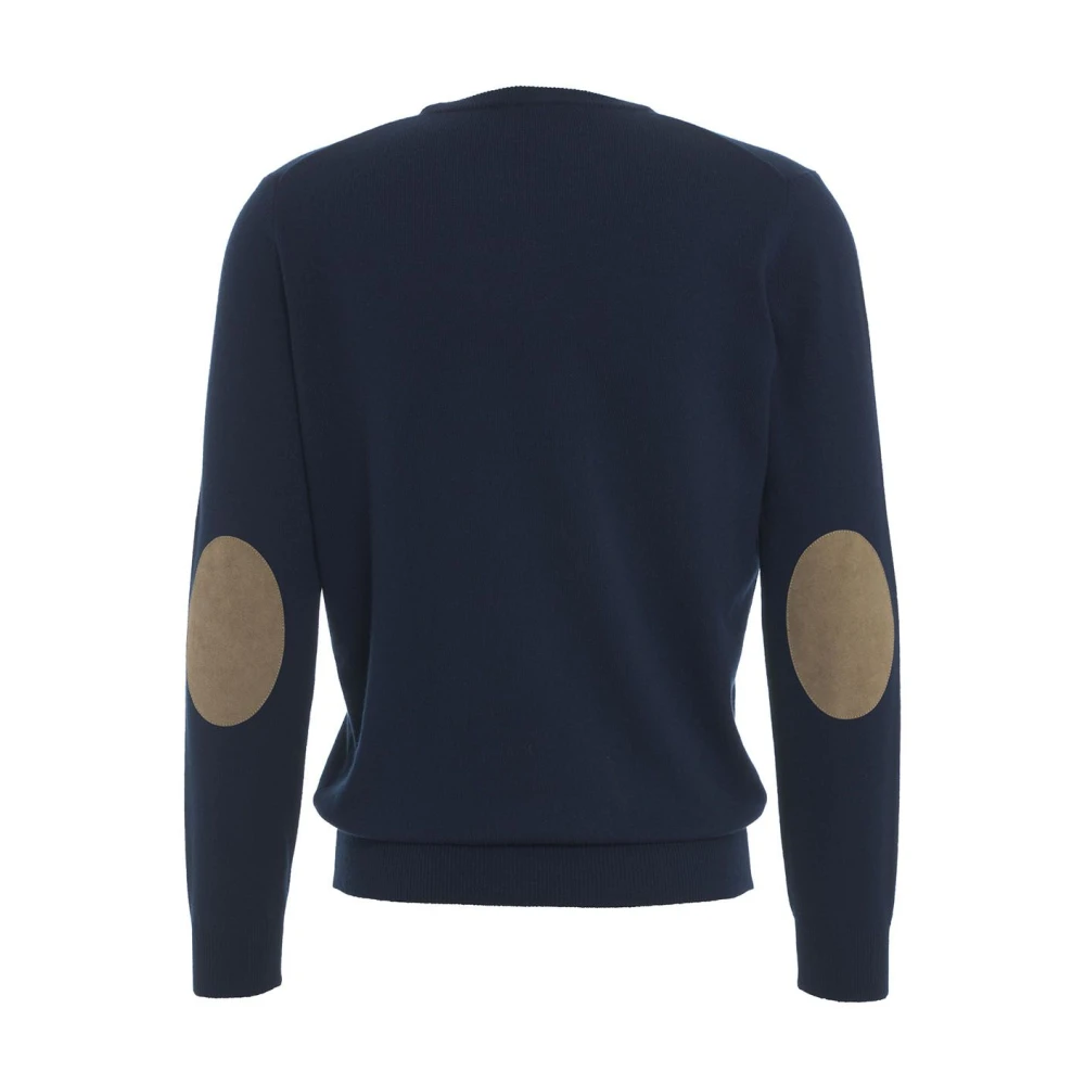 Kangra Blauwe Gebreide Trui Met Patch Aw24 Blue Heren