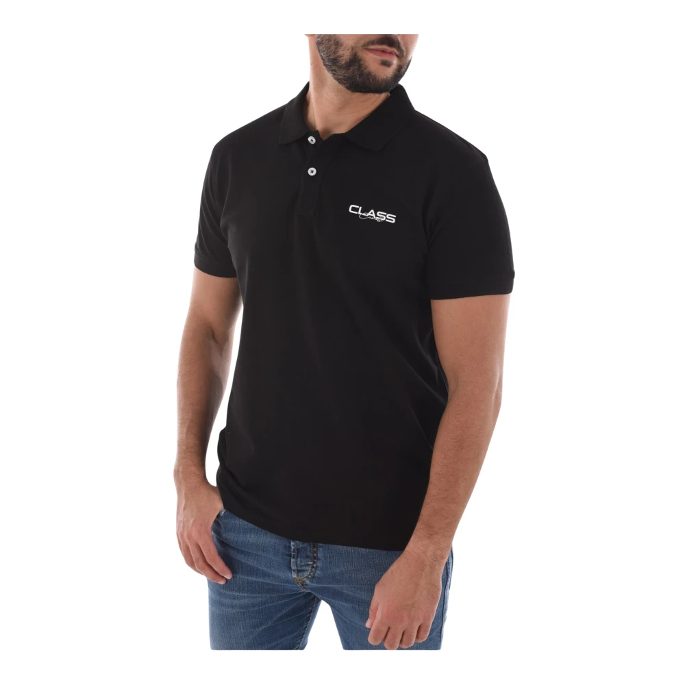 Cavalli Class Zwarte Katoenen Polo Shirt Korte Mouw Black Heren