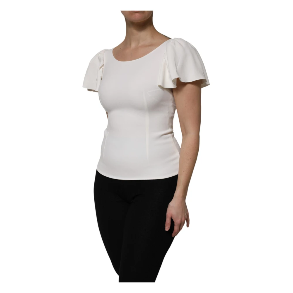 Dolce & Gabbana , Blouses, Female, White, Xs, White Short Sleeves Top - Image 3