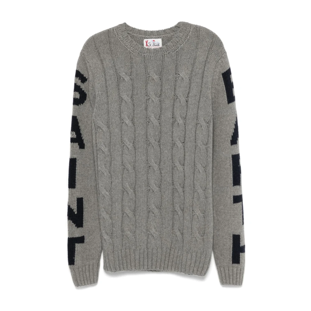 MC2 Saint Barth Grijze Kabeltrui Logo Gray Heren