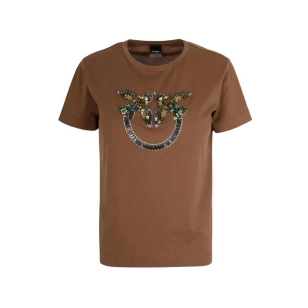 Pinko Women's Brown T-Shirts, S, Crewneck T-Shirt