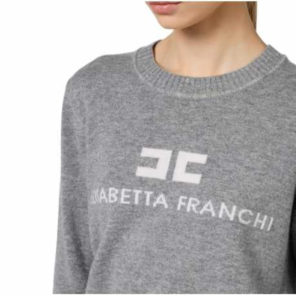 Elisabetta Franchi Grijze Wol Kasjmier Logo Trui Gray Dames