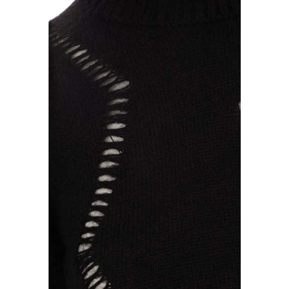 Saint Laurent Zwarte losvallende trui met verweerde voorzijde Black Dames