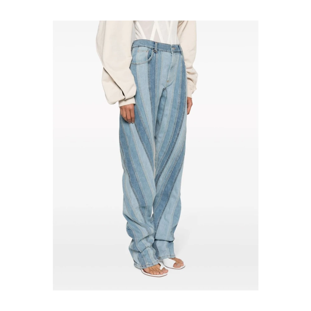Mugler Blauwe Spiral Straight-Leg Jeans Blue Dames