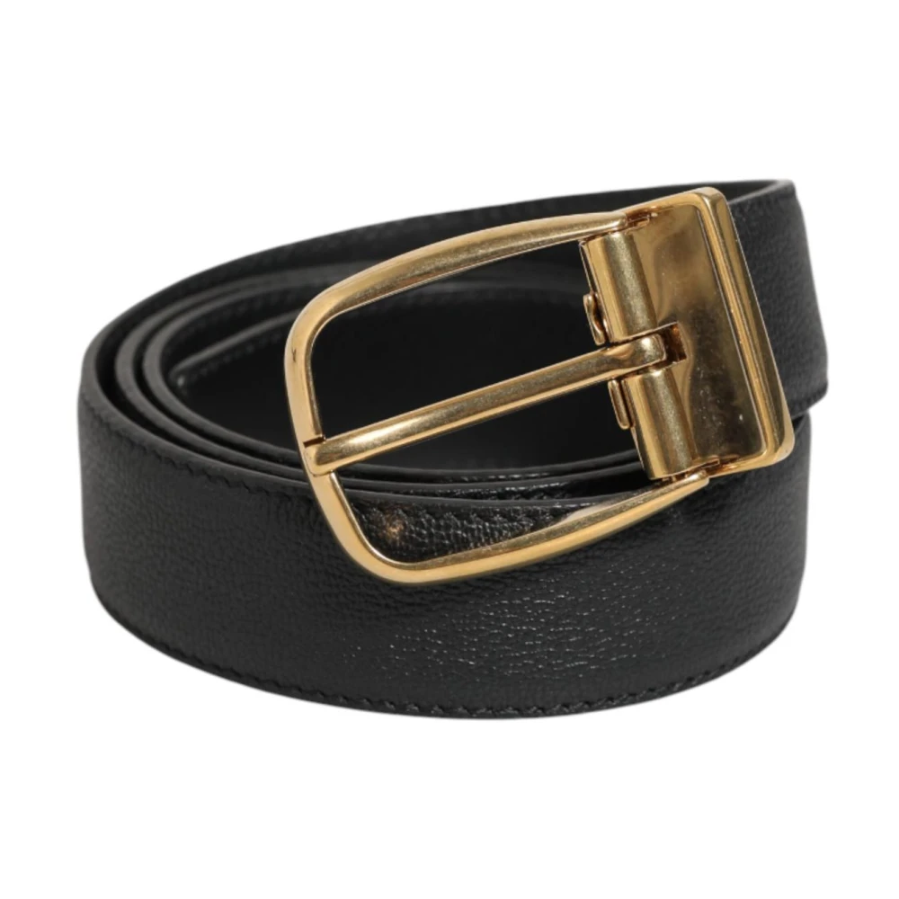 Dolce & Gabbana Mannelijk Zwart Klassieke Metalen Logo Gesp Leren Riem