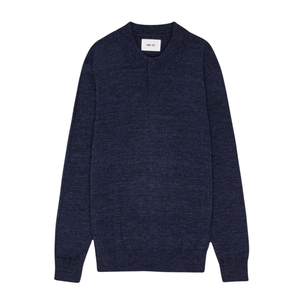 Nn07 Wol Mouline Polo Sweater Navy Blue Heren