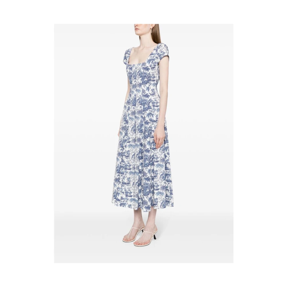 Staud Grafische Print Vierkante Hals Geplooide Jurk Multicolor Dames