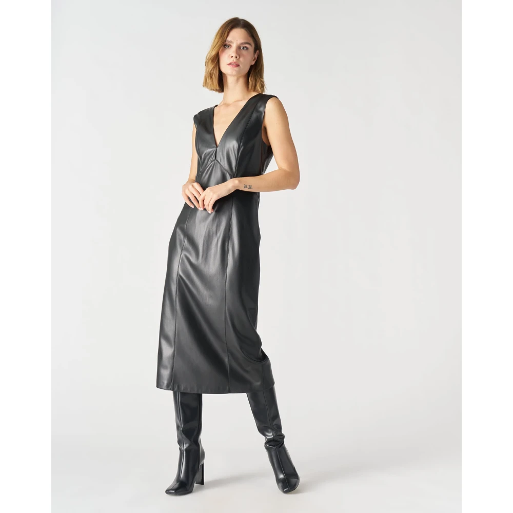 Jucca Eco-lederen Jurk met Dubbele Halslijn Black Dames