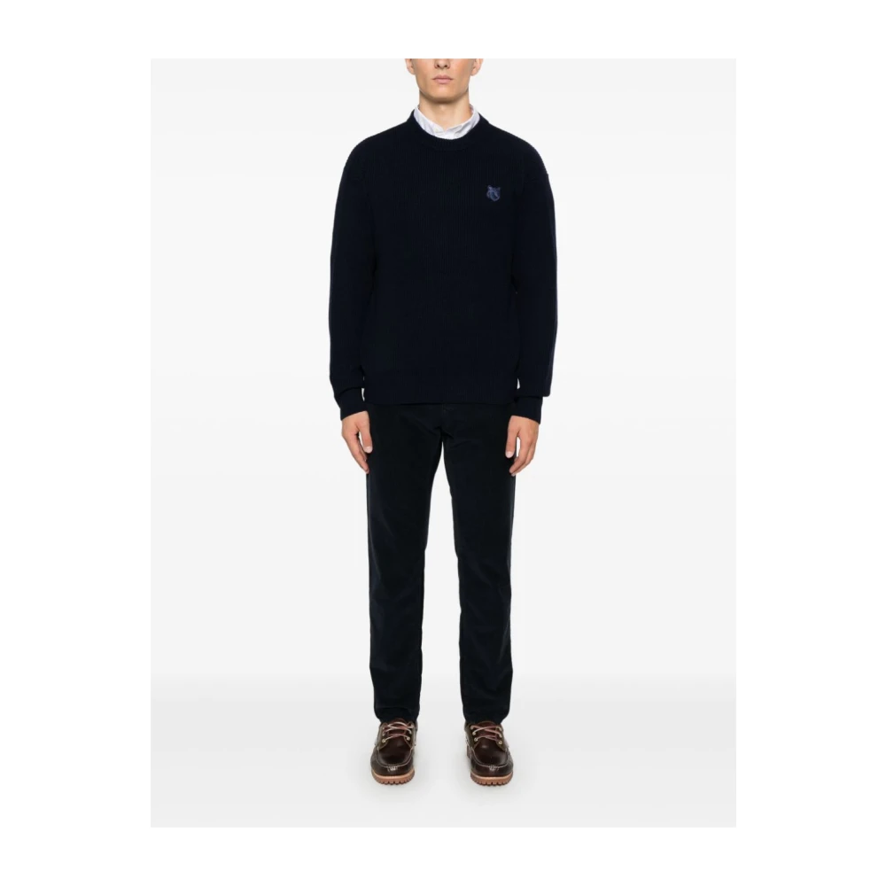 Maison Kitsuné Blauwe Fox Head Wollen Trui Sweater Blue Heren